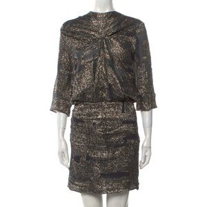 Metallic Bronze and Gray Silk Isabele Marant Mini Dress - 10 / 42